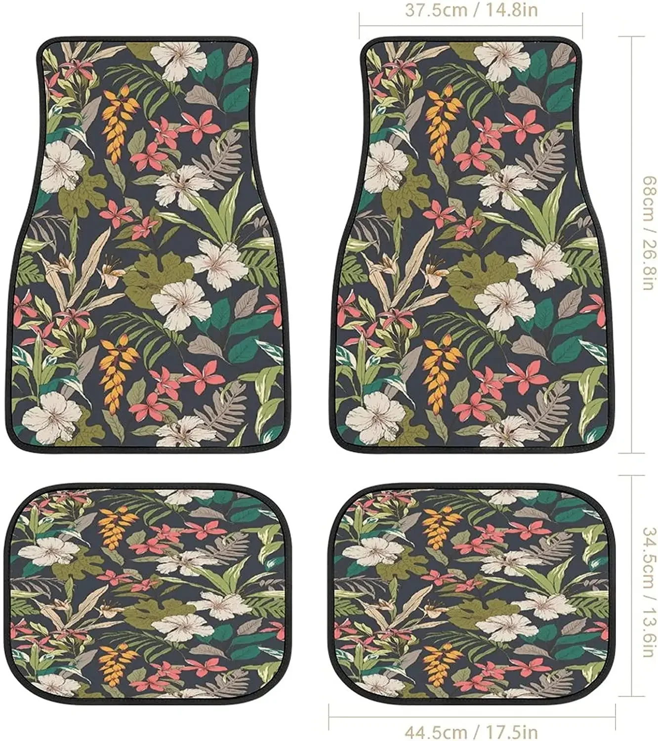 Plant Leaves Floral Printed Chrysanthemum Car Mats Front&Rear 4-Piece Full Set Carpet Car SUV Truck Floor Mats with Non Slip Bac