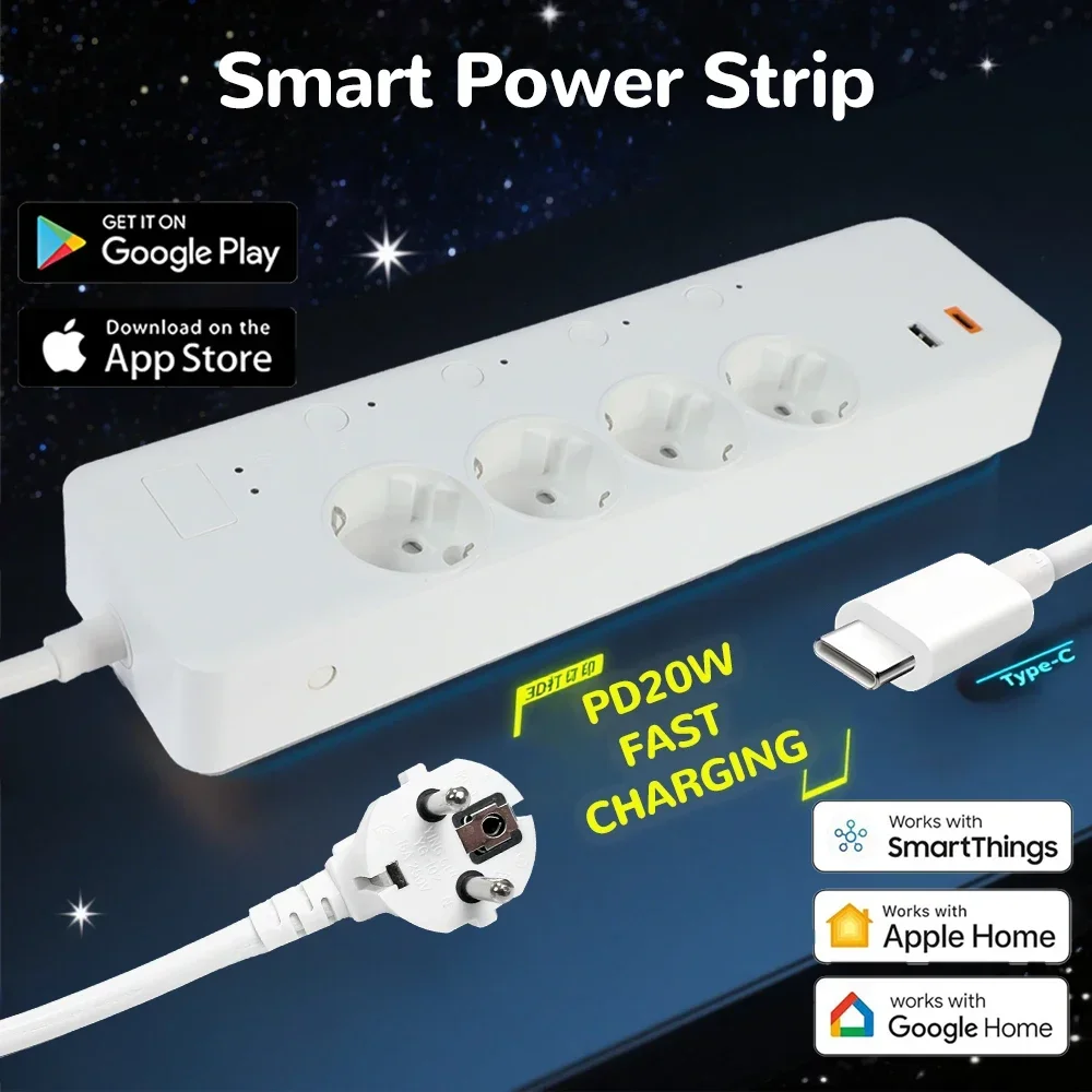 

EU plug 16A smart power strip supports Google Home HomeKit Siri SmartThings remote voice independent control multi port socket
