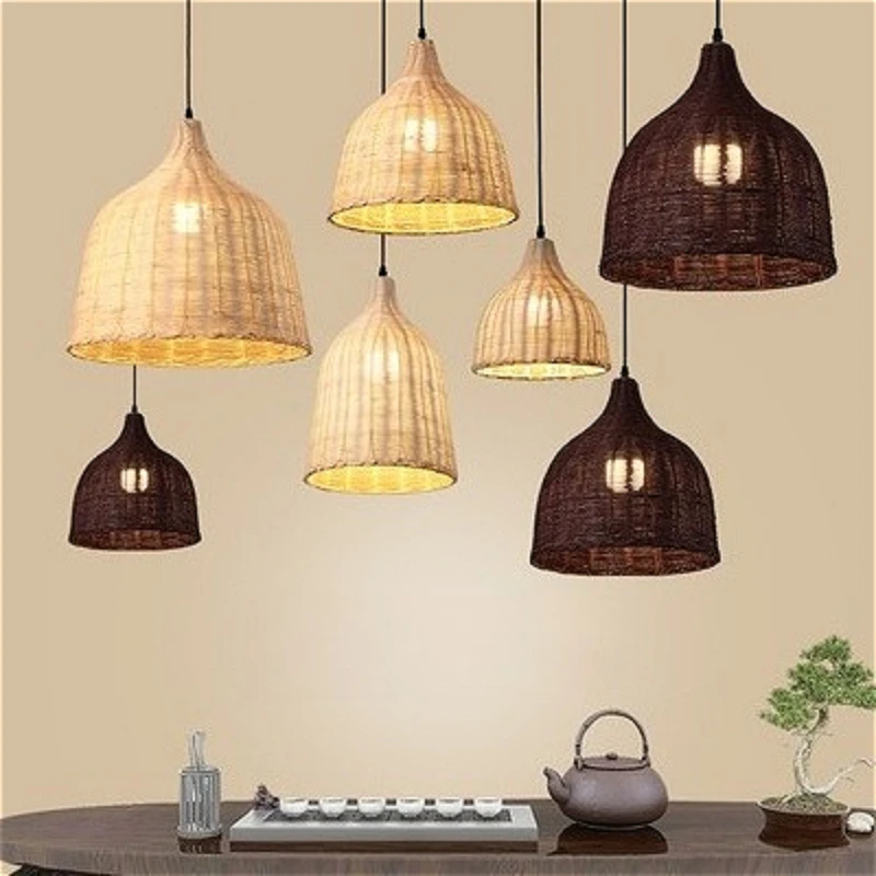 Southeast Asia Bamboo Rattan Weaving Pendant Lights Cafe Dining Room Hanglamp Home Decor Rural Loft Hanging Luminaire Suspendu
