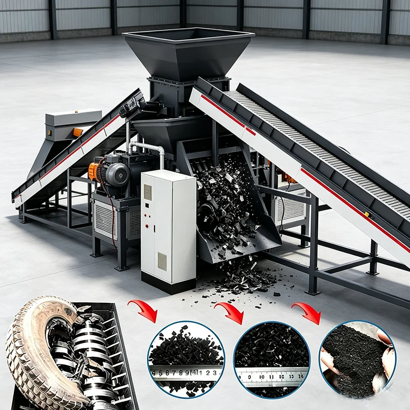 Heavy Duty Scrap Truck Tire Shredder Dual Shaft OTR Mining Tyre Crusher Recycling Equipment