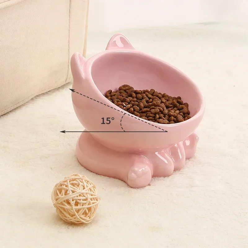 Cat Bowl Pet Accessories Ceramic Diagonal High Feet Cute Protection Cervical Spine Dog Bowl Drink Water Bowl Pet Supplies