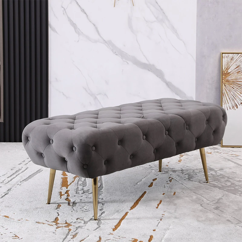 High Rectangle Velvet Bench Ottoman Stool Modern Bedroom Furniture