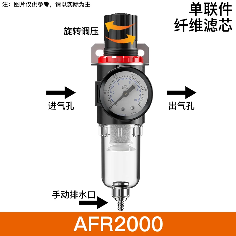 นิวเมติกกรอง AFR-2000 Air Treatment Unit ความดันคอมเพรสเซอร์วาล์วลดน้ํามันแยกน้ํา AFR2000 Gauge