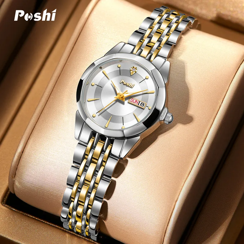 POSHI 927 Women's Wristwatch Original Luxury Quartz Watches Lady Dress Bracelet With Date Week Fashion Clock