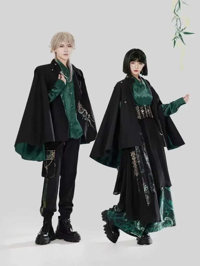 New Chinese Style Embroidery Tops Unisex Heavy Industry Cloak Shirt Wide Leg Pants Full Set Vintage Han Elements Y2K Suits