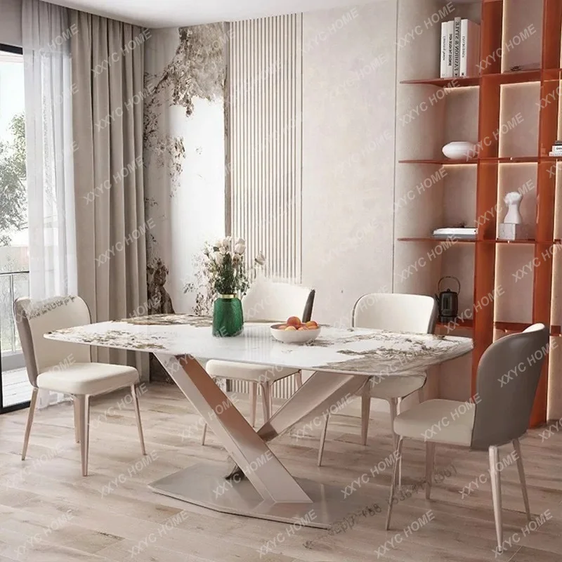 XXModern Kitchen Dining Table Luxury Rectangular Italian Table Restaurant Space Saving