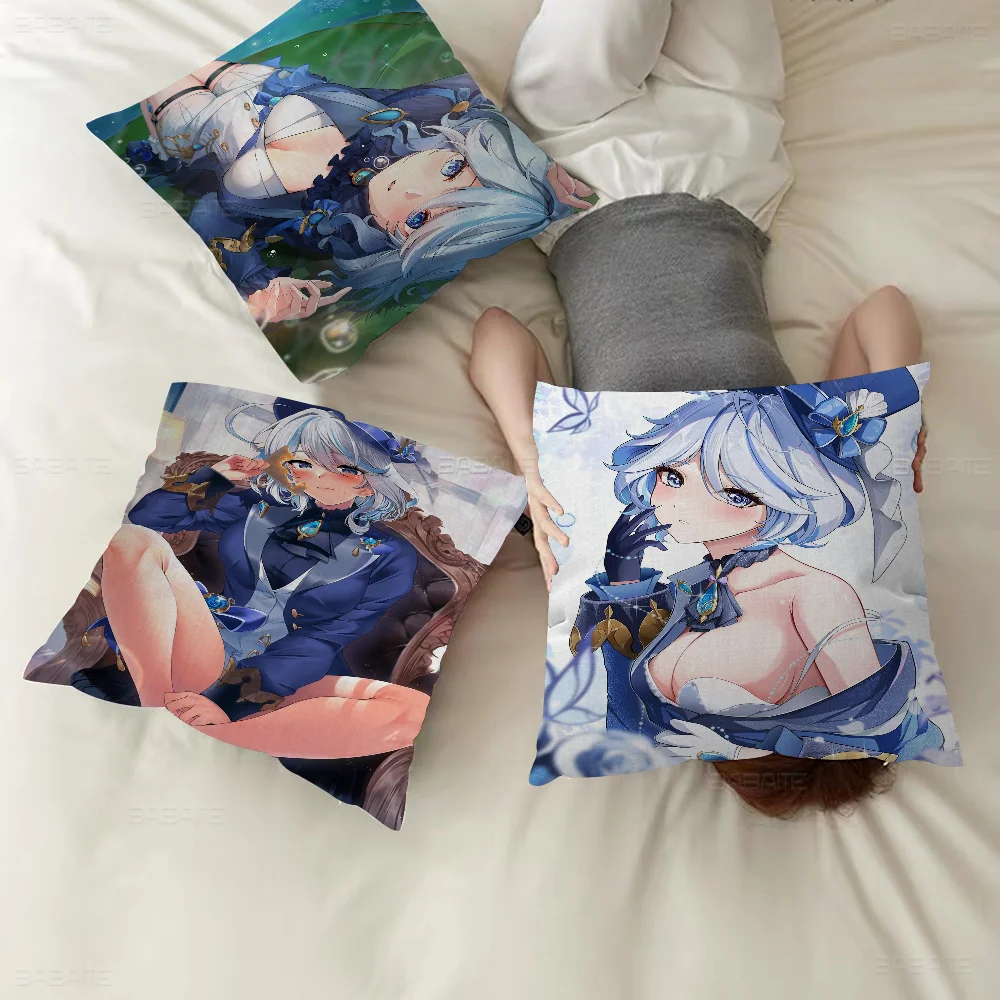 G-Genshin I-Impact F-Furina Pillow Covers Cartoon Sofa Decorative Home Double-sided Printing Short Plush Cute Cushion Cover