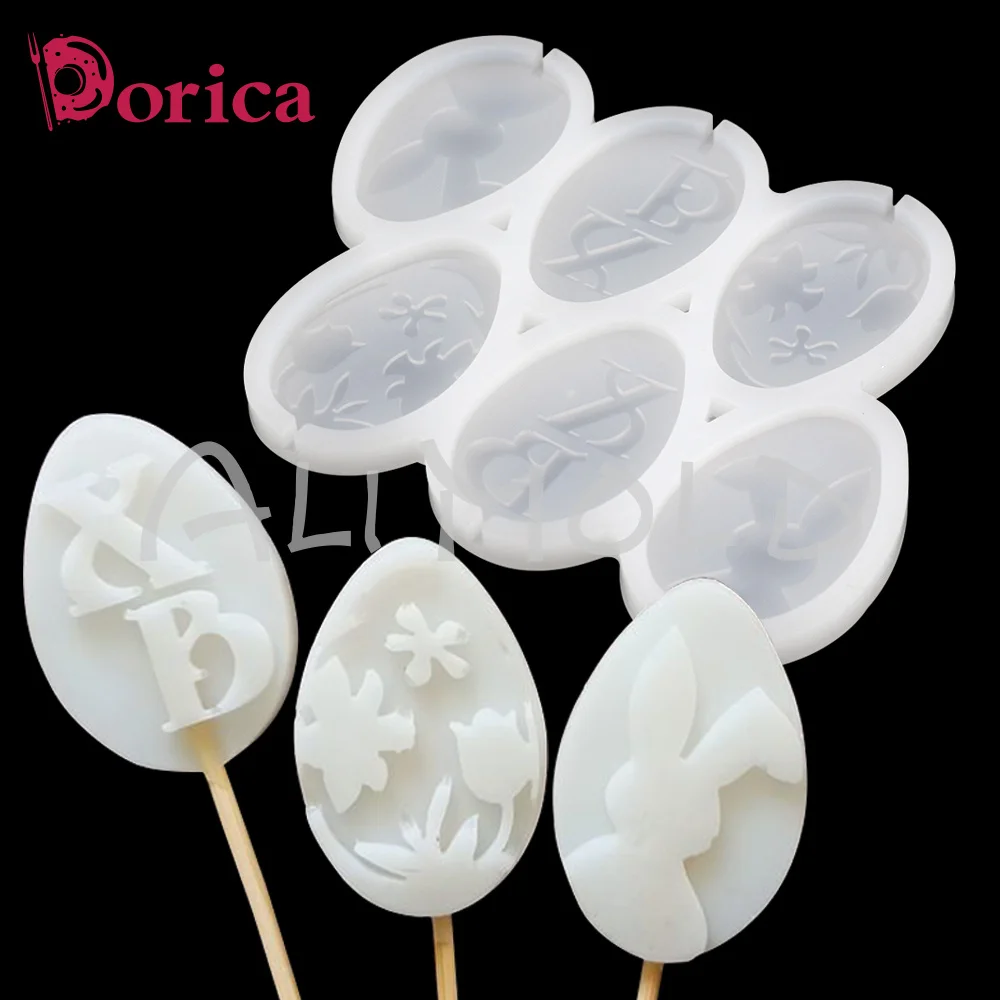 Dorica Bunny Pattern Easter Eggs Silicone Epoxy Mold Chocolate Lollipop Baking Mould Cake Decorating Tools Kitchen Accessories