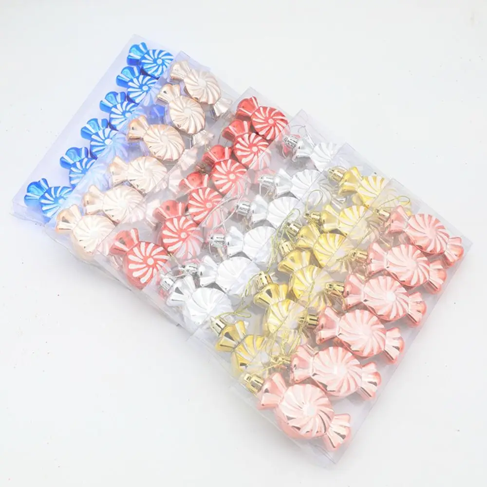 6PCS/Box Painted Candy Christmas Tree Ornament DIY Crafts Painted Plastic Christmas Gifts Boxes Pendant New Year