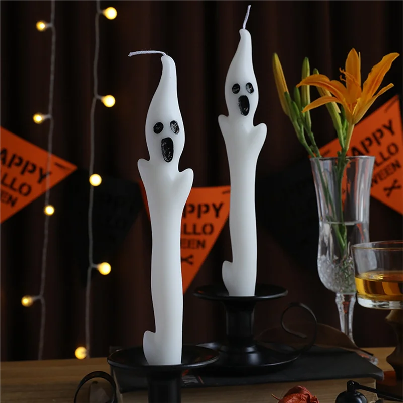 ABNO-Decoraciones de Halloween para interiores, 2 velas de fantasmas espeluznantes, velas cónicas de Halloween de 9,8 pulgadas para decoración de fiestas, mesa de hogar