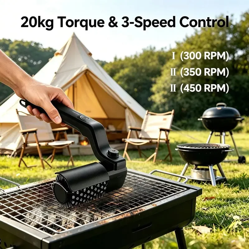 New Electric BBQ Grill Brush stainless steel brush head with 3-Speed Settings Cordless Rechargeable Adjustable Angle Grill Clean