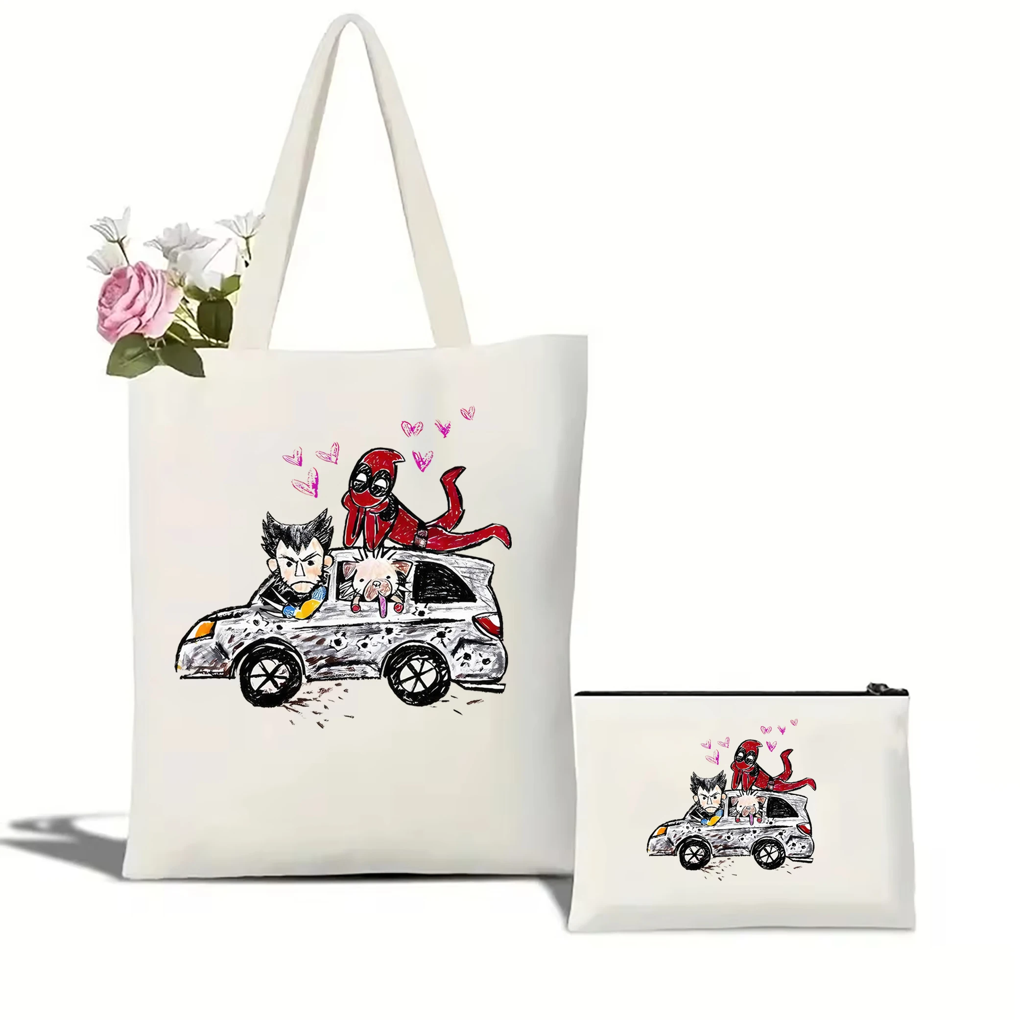 Marvel X-Men Deadpool Wolverine Dogpool 2024 Canvas Tote Bag Wolverine Logan tote bag MCU Fans Gift Deadpool Jesus Canvas Bag