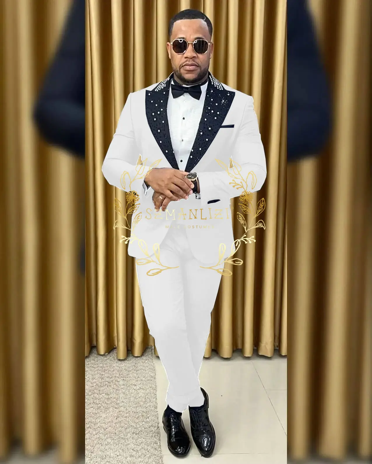Abiti da sposa di lusso per uomo Smoking da sposo Abiti fatti a mano con risvolto in rilievo nero Set formale Prom Party 2 pezzi Abito 2025
