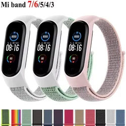 Cinta de Nylon respirável para Xiaomi Mi Banda, Pulseira, Pulseira Sports, Substituição, Correa, 7, 4, 3, 5, 6