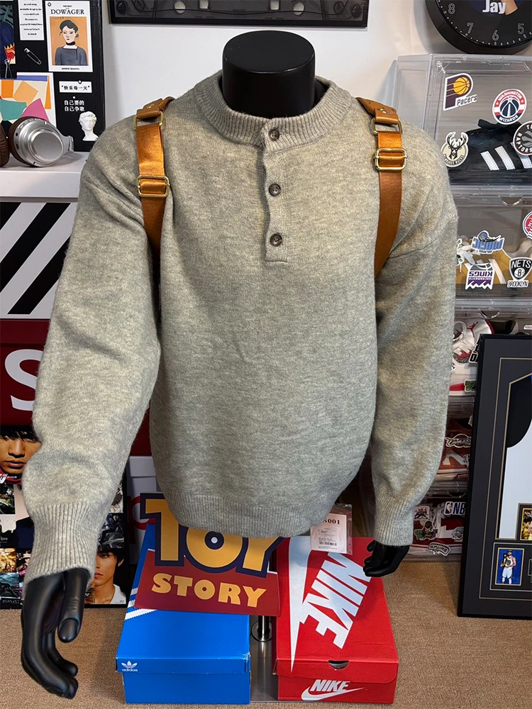 

Cleanfit ey Floral Men's Henley Knitwear Warm Inner Wear Base Layer Loose Fit Long Sve Faion Urban Sle Autumn Wear