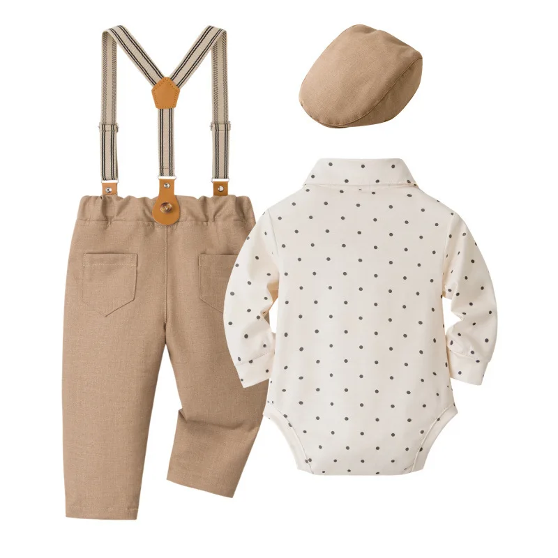 Spring Autumn Infant Boy Clothes Korean Fashion Gentleman Tie Long Sleeve Bodysuit Sets Baby Tops And Bottom Newborn Items B410