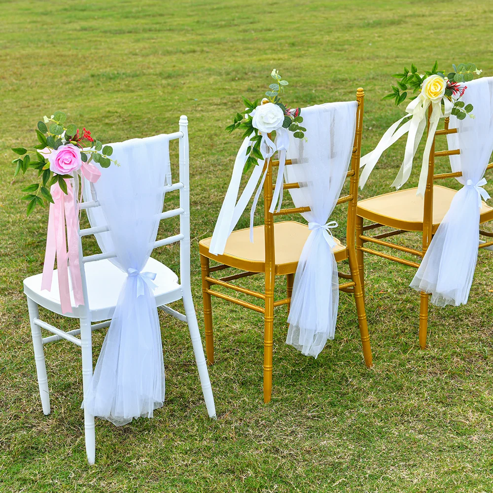 2/4/6/8/10pcs Elegant Artificial Flower Chair Back Decorations with Hanging Cascading Garland -Wedding,Party,Banquet Chair Decor