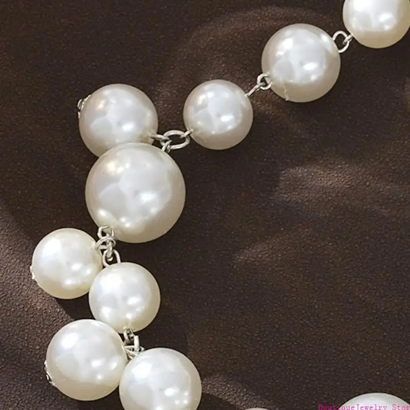 E1PE Drop Pearls Look Necklace for Women Thick Beads Neckchain with Lobster Clasp Adjustable Fit for Evening Outfits and Dinner