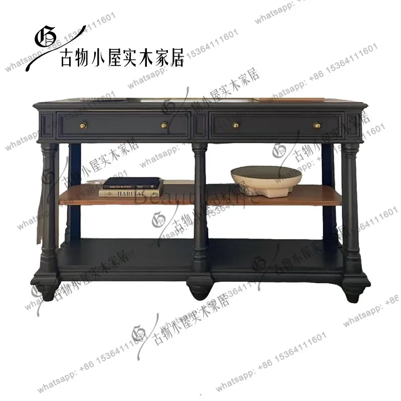 

French retro black entrance table/home solid wood light luxury locker//custom