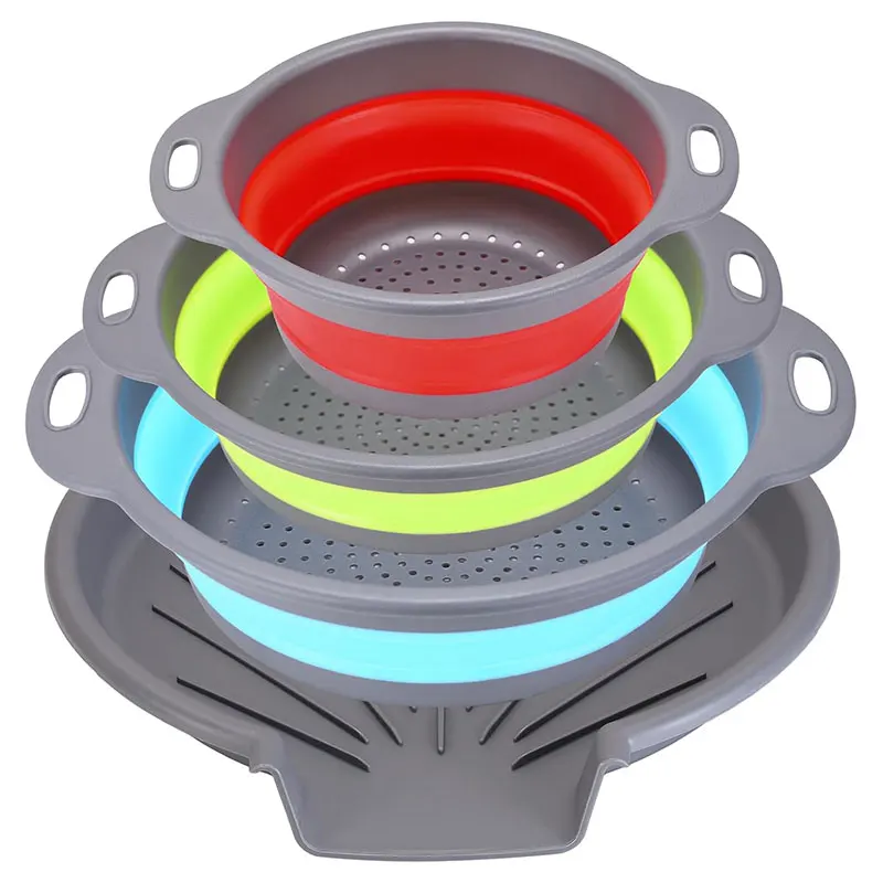 

3/4PCS Foldable Collapsible Colander Set Drain Basket with Self-Draining Base Vegetables Fruit Washing Basket Kitchen Drainer