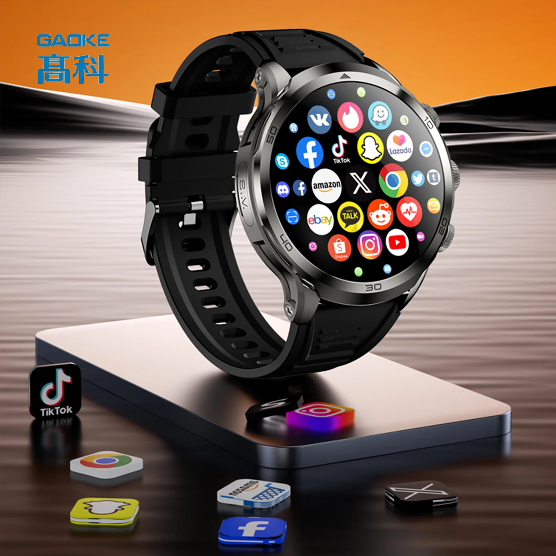 GAOKE H19 Cellular Man Sports Heart Rate Smartwatch 4G Sim Card Round Android Smart Watch Nfc Payment With Camera