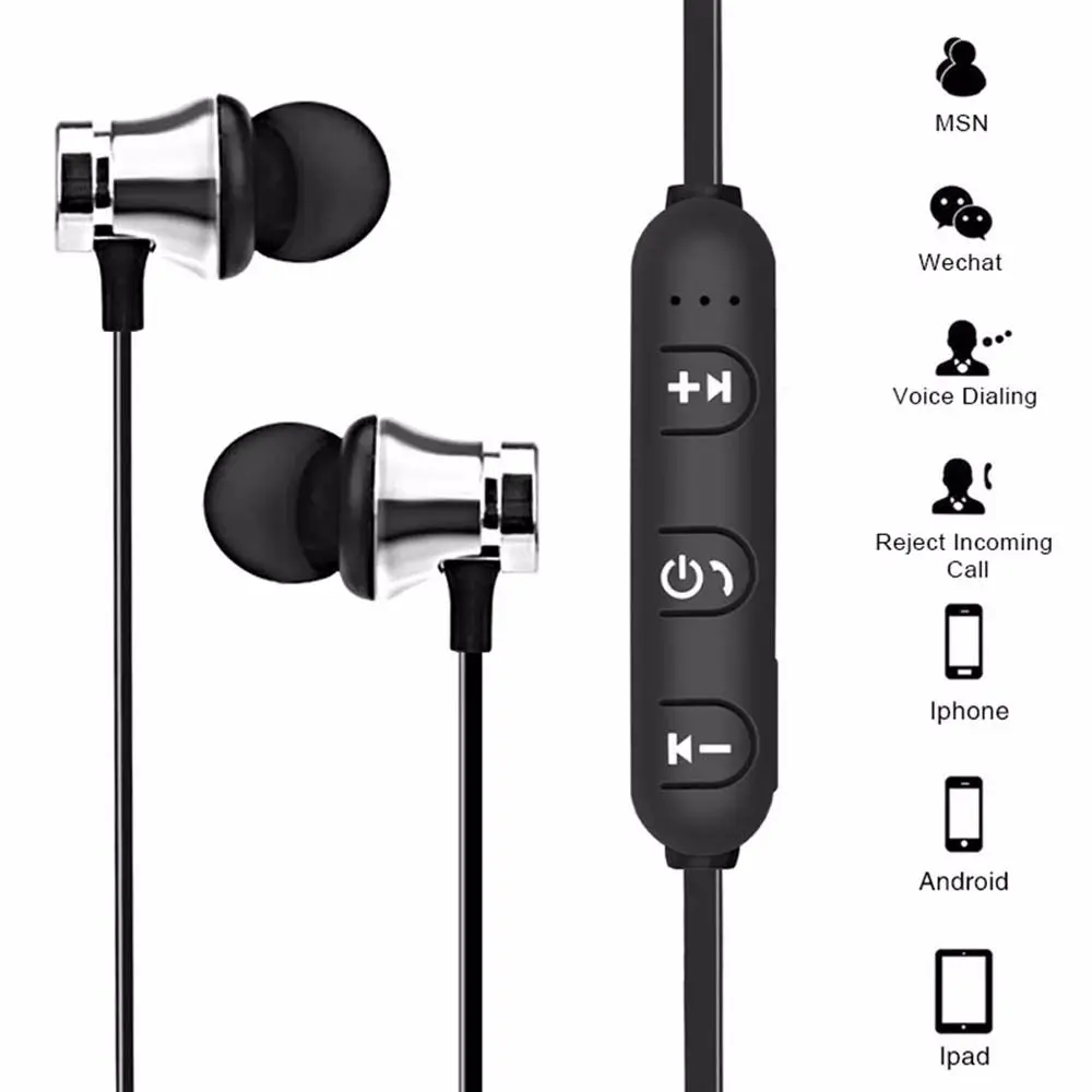 In-Ear Stereo Music Headset with Mic Handsfree Phone Neckband Hanging Neck Wireless Bluetooth Earphone Sport Earbuds Magnetic