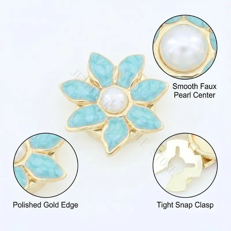 R7UF Zinc Alloy Pearls Cufflink 7 Petal Enamel Flower Button Cover For Formal Wear