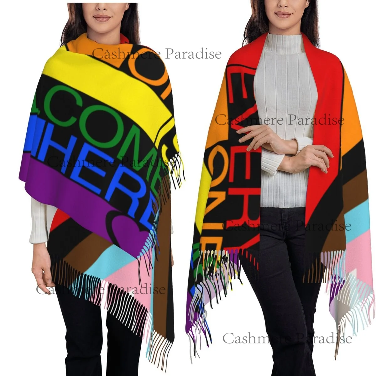 

Женская шаль из пашмины с флагом гордости, шарф с бахромой, длинный большой шарф
