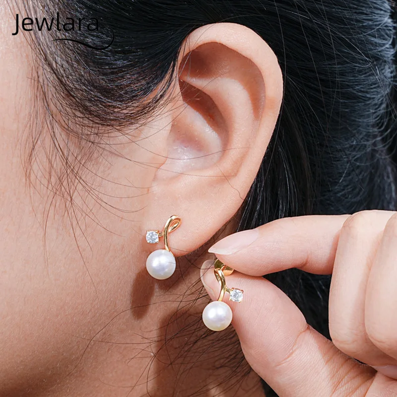 Jewlara Ladies 925 Sterling Silver Mozzarella Earrings, Pearl Cherry Stud Earrings, Versatile Natural Pearl Earring