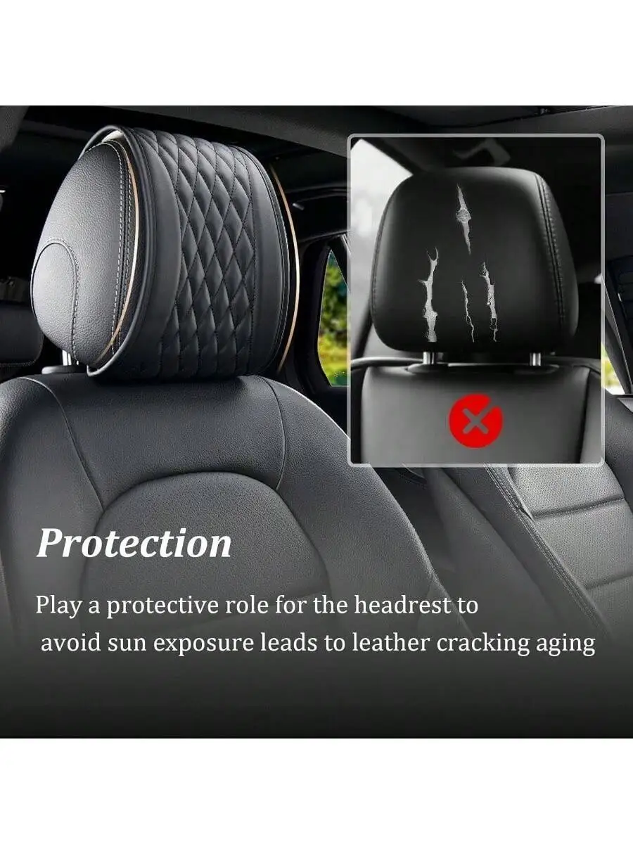 2PCS Headrest Covers, Comfortable Leather Lattice Pattern Car Headrest Cover Adds Headrests And Car Decorations, Universal