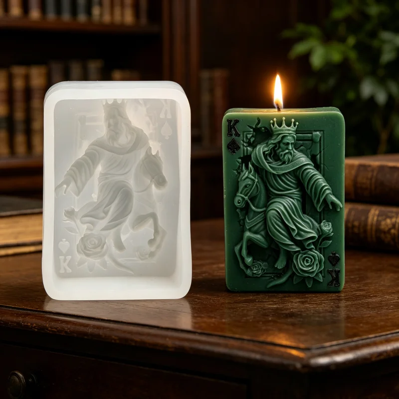Vintage Spade King Poker Card Silicone Candle Mold 3D Horse Rose Relief DIY Resin Soap Mould Retro Art Home Desktop Decor Gift view 2