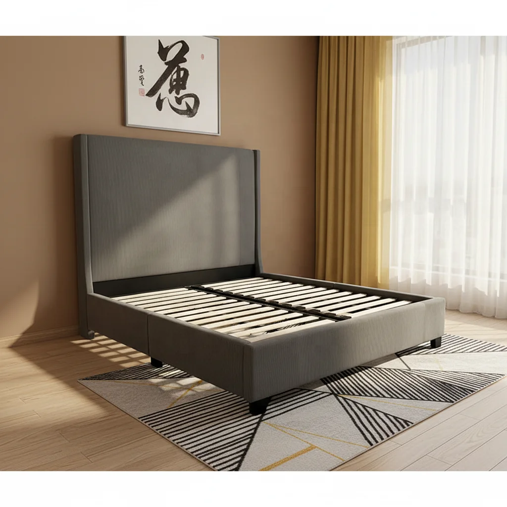 

# Modern Soft Bed with Velvet Fabric Upholstery on Wooden Frame Durable High Headboard King Bed