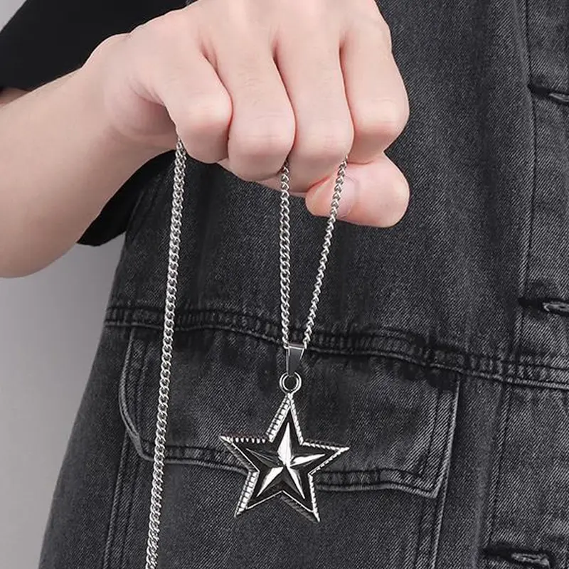 New Fashion Creative Simple Hip Hop Boy Temperament Trendy Brand Casual Personality Punk Five Pointed Star Necklace