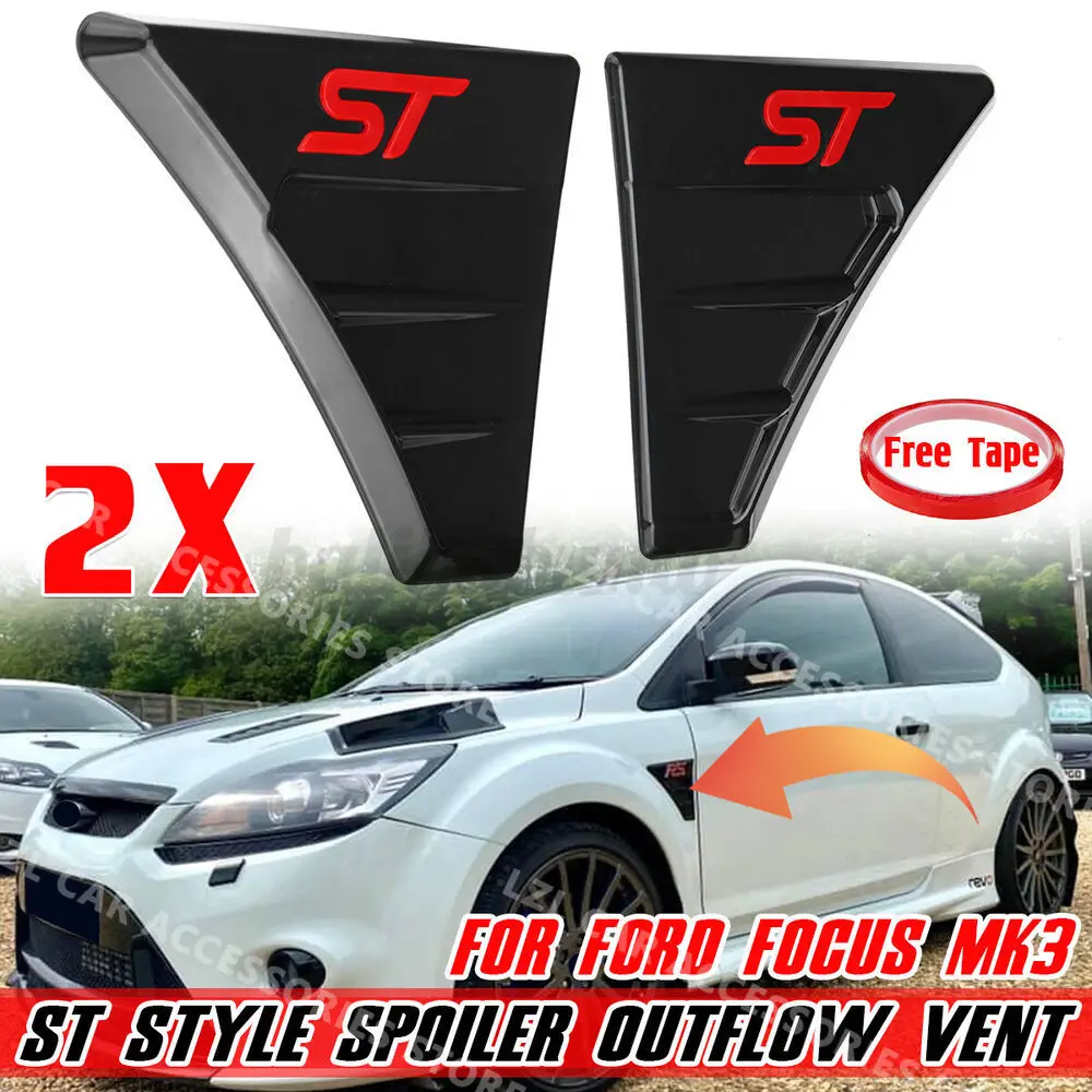 2PCS Car Side Fender Spoiler Outflow Vent Vent Fit For Ford Focus MK2 MK3 RS Racing Air Flow Trim Wing Badges ST Style