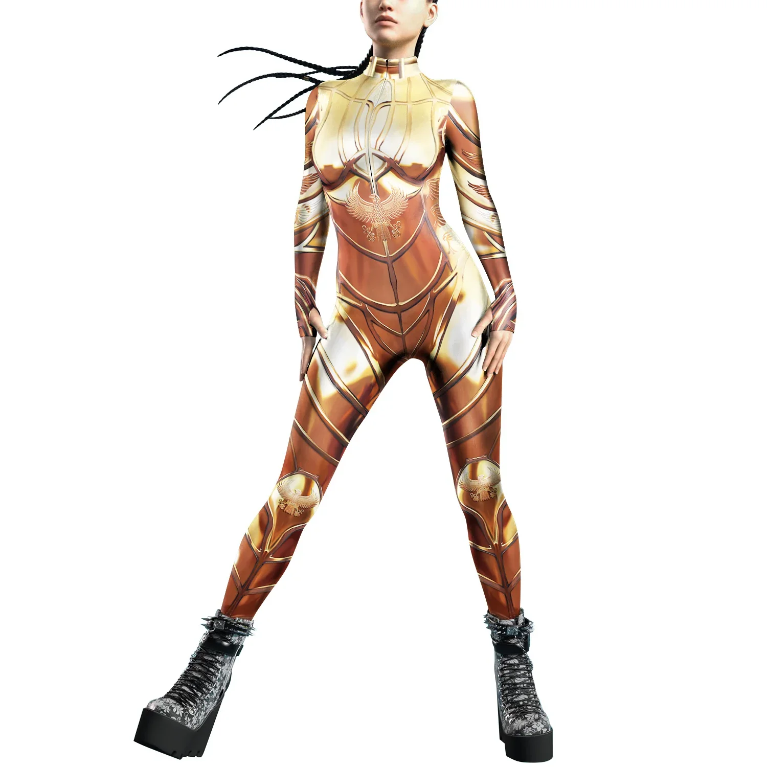 Teanoon Eagle Print Costume Donna Purim Carnevale Zentai Suit Holiday Party Costume Cerniera frontale Halloween Cosplay Catsuit