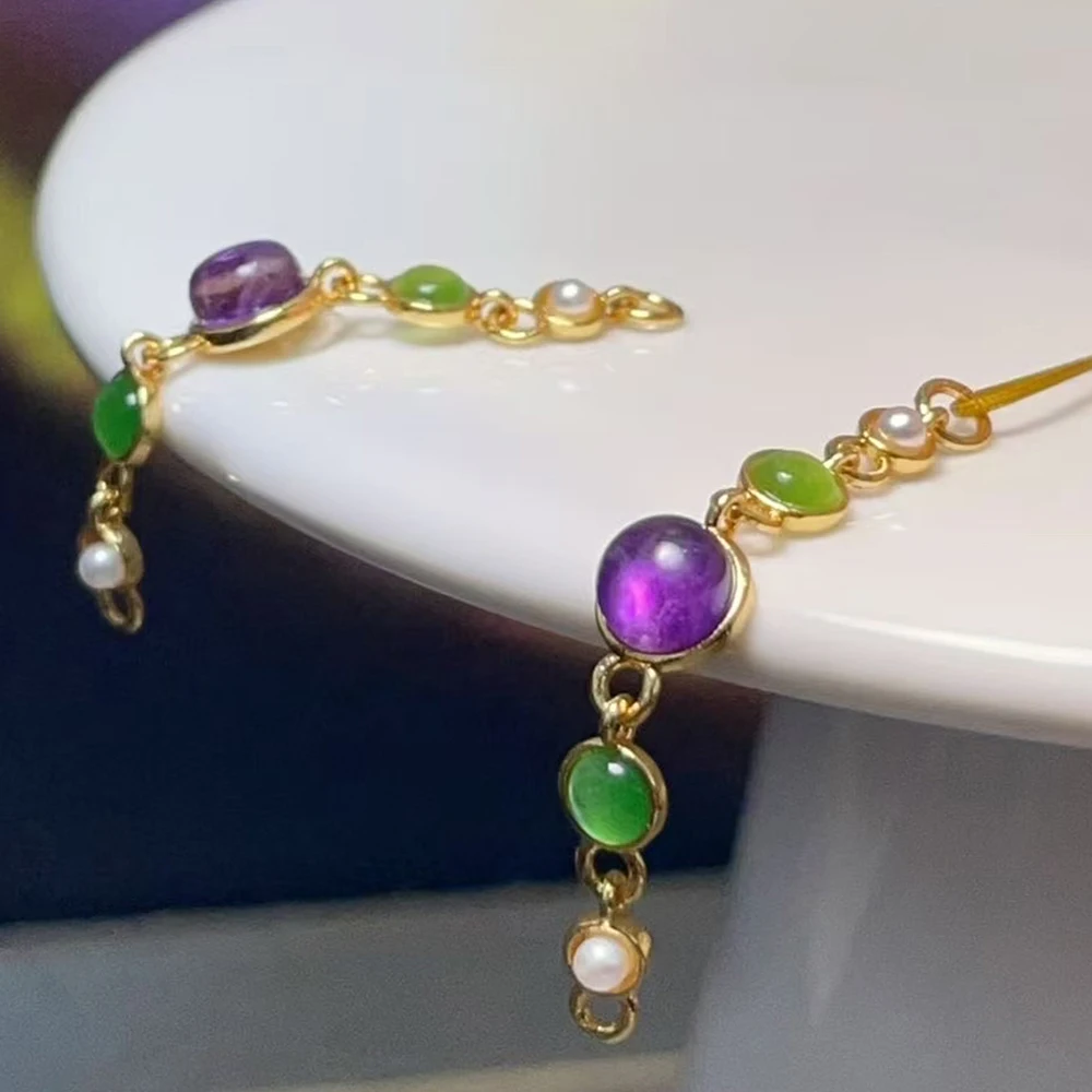 

5pcs Natural Amethyst Accessories Chains Exquisite Plate Golden Women Chains for Making DIY Jewerly Necklace Bracelet 6x40mm