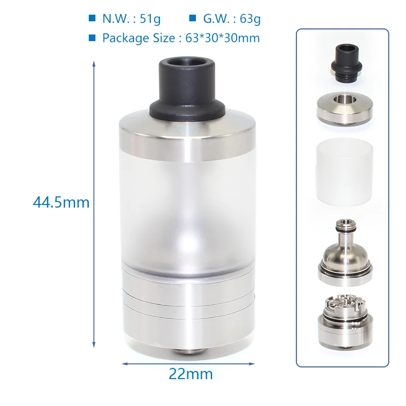 Vape Atomizer NarVa RTA By Nar Mods Rebuildable Tank 316SS PCTG Tanks 510 Drip Tip 3.5ml 22mm Bottom Adjustable Airflow Tanks