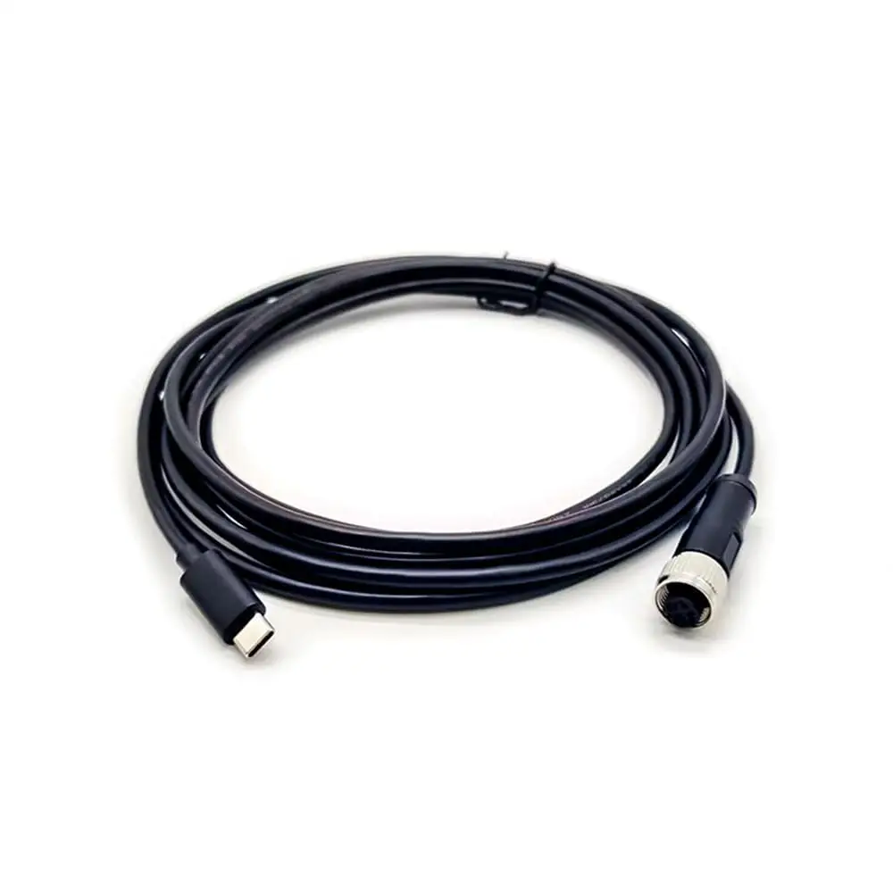 M12 - Cable de montaje macho de 4 pines a USB 2.0 tipo C macho de 3 metros