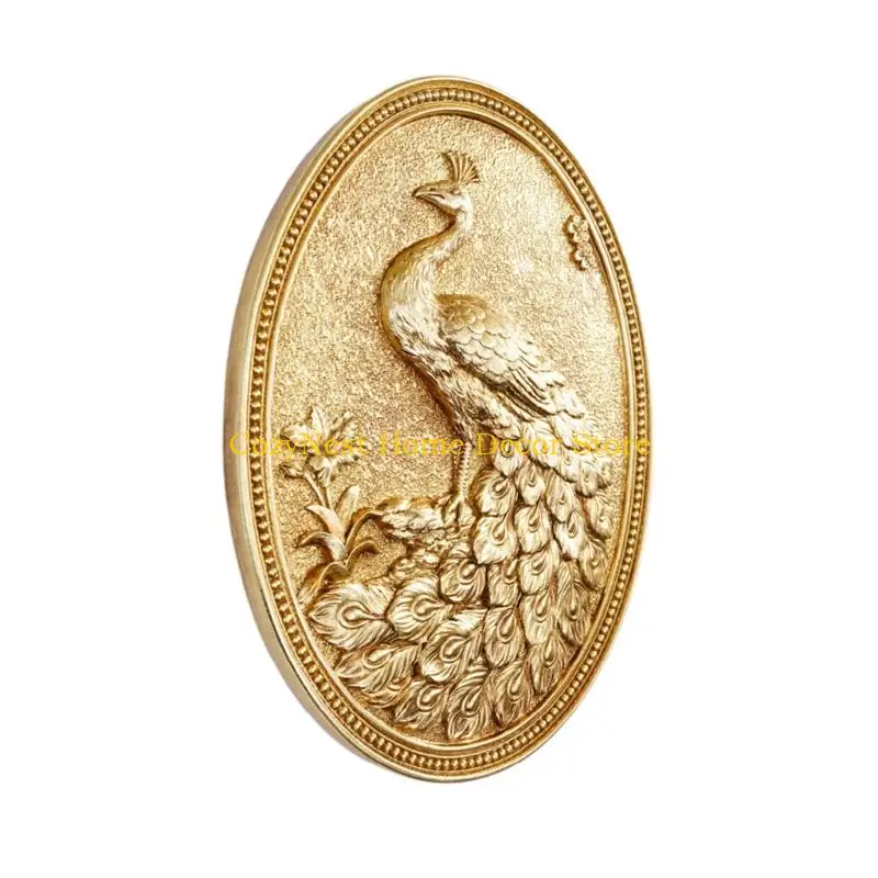 92MF Antiqued Resin Peacocks Wall Art with a Sculpting Florals Motifs and Raised Beaded Border for Living Room or Entryways