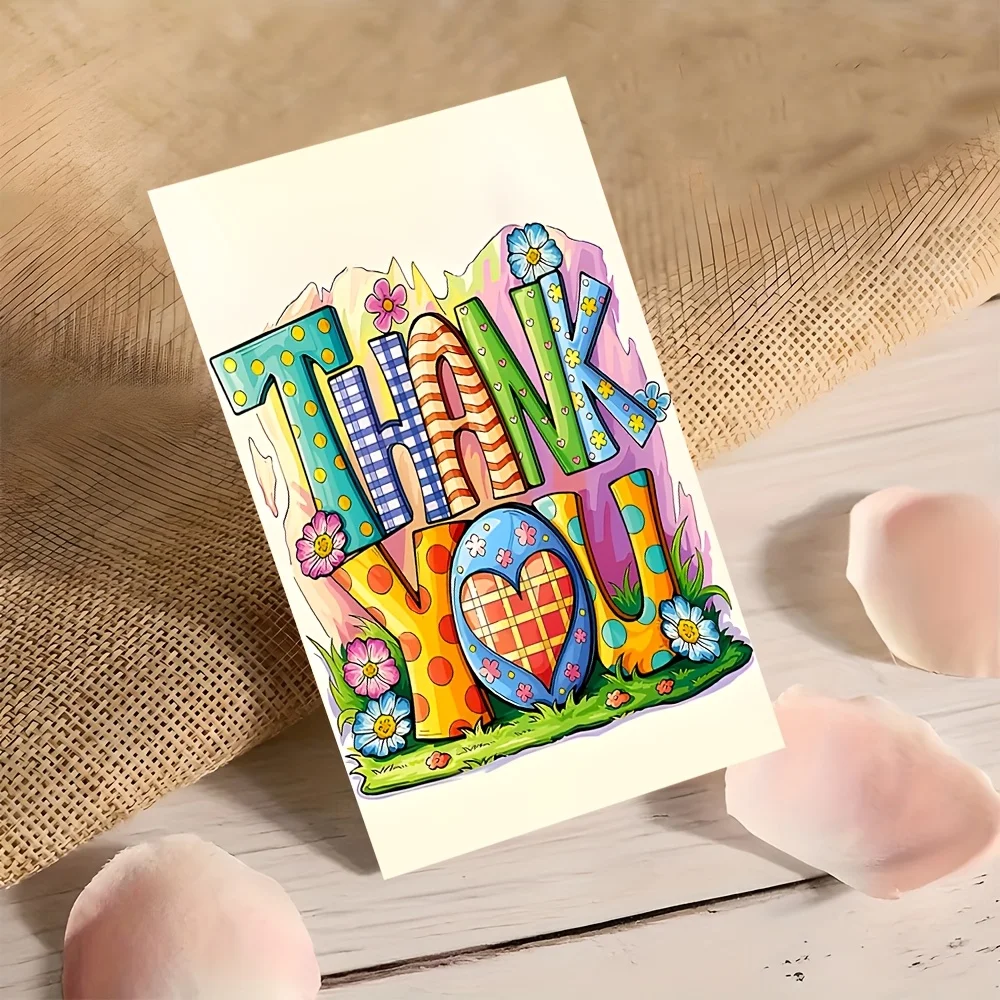 50PCS Fun Colored Hand-painted Style Thank-you Cards, Suitable for Party Decoration, Holiday Celebrations and Other Occasions