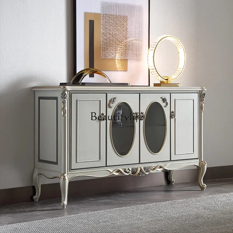 

88.French light luxury solid wood dining side cabinet living room retro carved wine cabinet