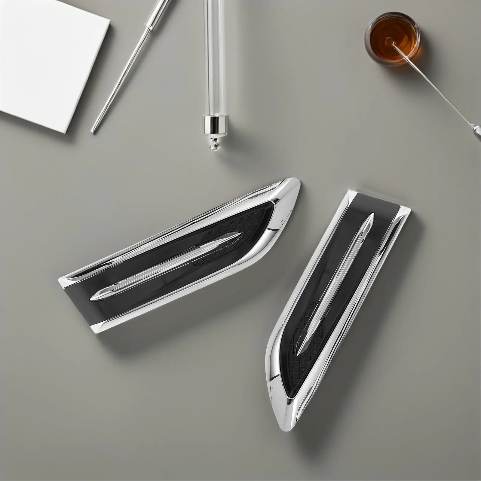 2Pcs Automotive Decorative Side Vent Sticker Sleek Blade Design Chrome Electroplated Weather Resistant Car Hood and Body Trim