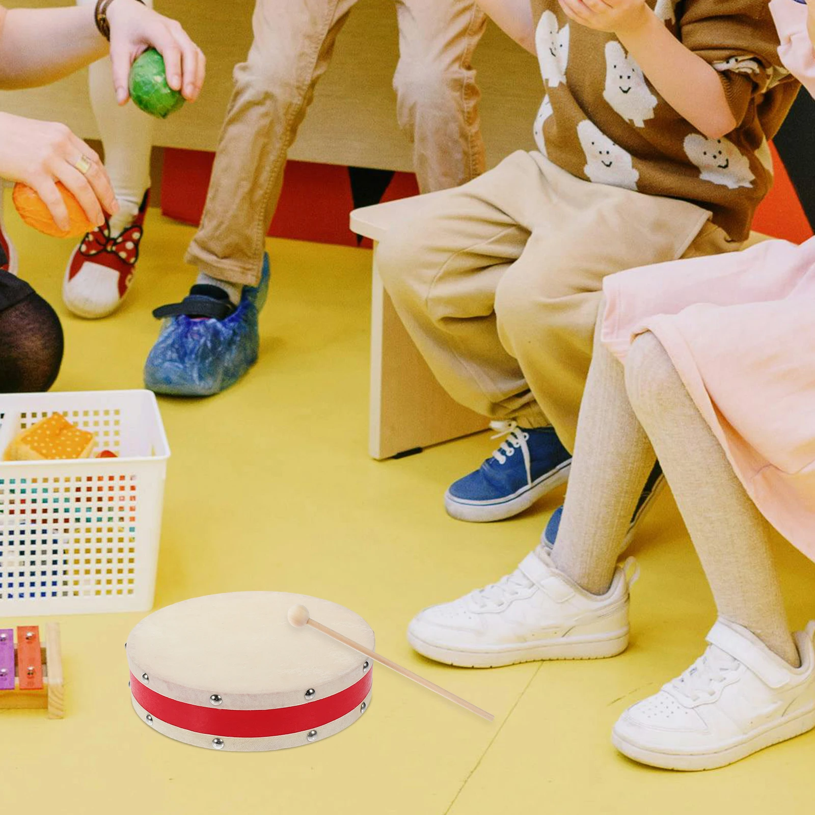 

1 set Portable Hand Drum for Kids Double Sided Percussion Instrument Toddler Educational Musical Toys Wood Drum Instrument
