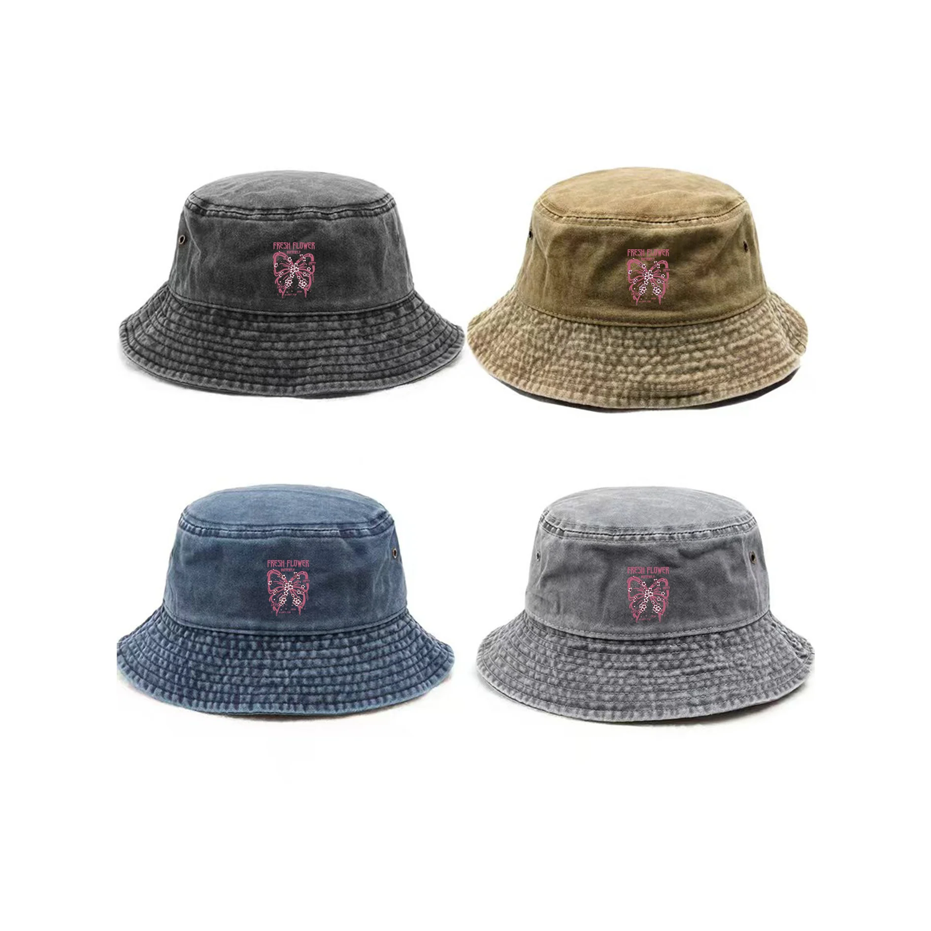A Stylish Unisex Fisherman'S Hat Featuring a FRESH FLOWER Pattern And Design, with an Adjustable Snap, in Mixed Colors, Perfect
