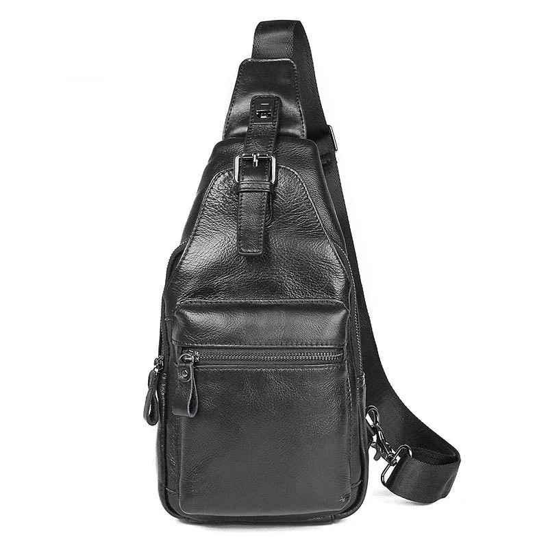 Summer New Arrivals Men Chest Bag Genuine Leather Soft Cowhide Leather Chest Pack Crossbody Male Bags Black Coffee Sling Bag