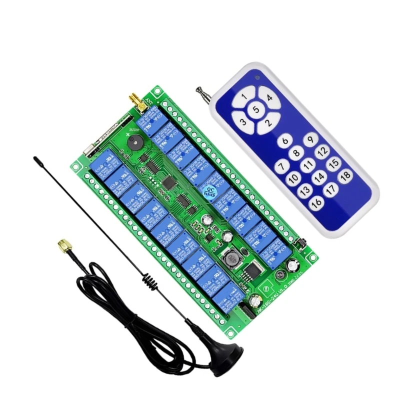 20CB 315/433Mhz 12V-48V 18 Channel Wireless Relaying Garage Door Remote Control Switches Receiver Control Transmitters