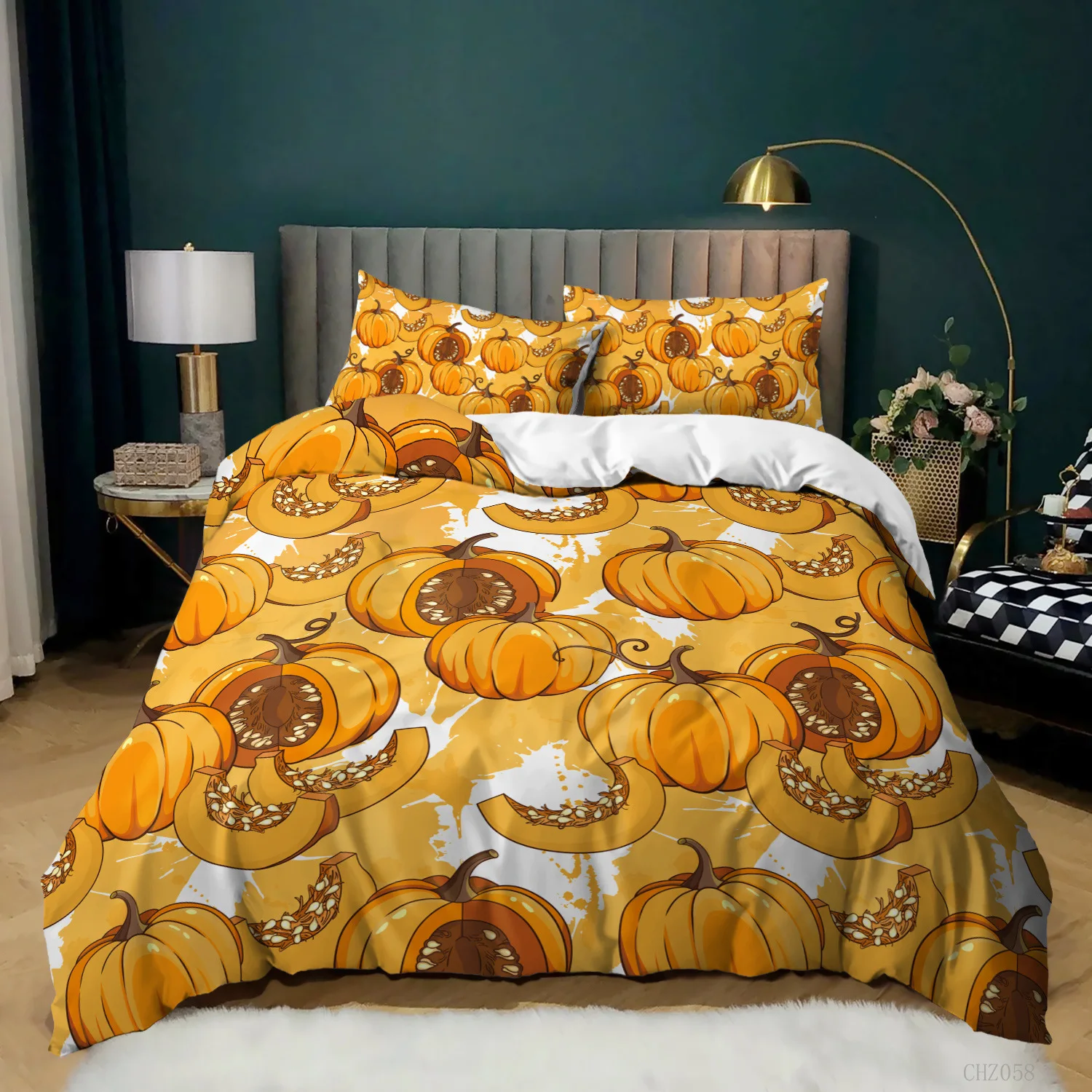 Pumpkin Duvet Cover Set Pumpkin Harvesting Holiday Halloween Thanksgiving Theme Bedding Set Microfiber Queen Size Quilt Cover