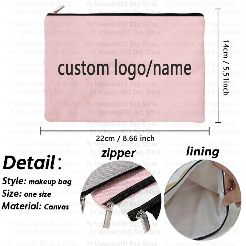 Custom Name Logo Motto bag Personalized Name Pouch Women\'s Canvas Makeup Cosmetic Travel Bag School Supplies Pencil Case Gift