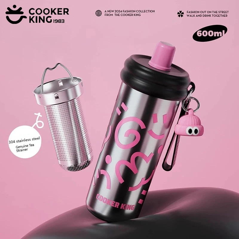 

COOKER KING 600 мл соломенная изолированная чашка термос из нержавеющей стали с ситечком для чая холодная и горячая термос студенты подарок для девочек