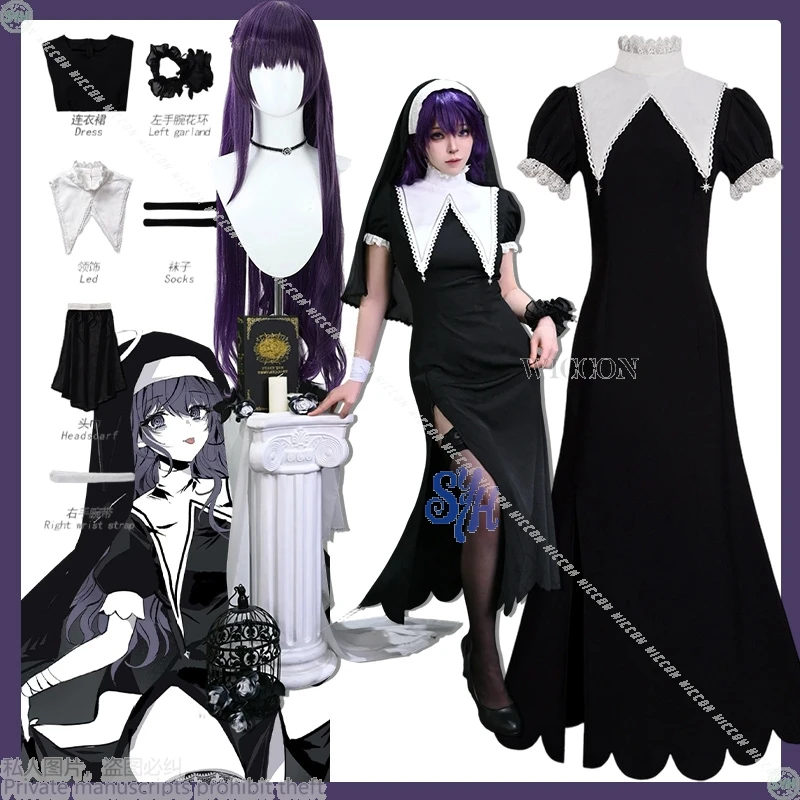 

Project Sekai Anime Game Asahina Mafuyu Cosplay Black Vintage Goth Halloween Nun Long Lolita Horror Jirai Kei Costume for Girls